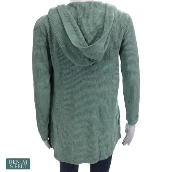 NEW Barefoot Dreams CozyChic Ultra Lite Hooded Ribbed Cardigan Aquamarine XS - Picture 4 of 11